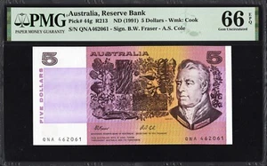 Australia 5 FIVE Dollars P44g R213 1991 Fraser Cole PMG66 Gem UNC EPQ PREFIX QNA - Picture 1 of 2