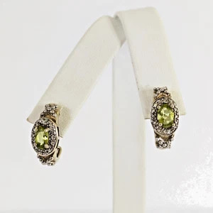 Sterling Silver Gold Vermeil Peridot Huggie Pierced Earrings - Picture 1 of 8