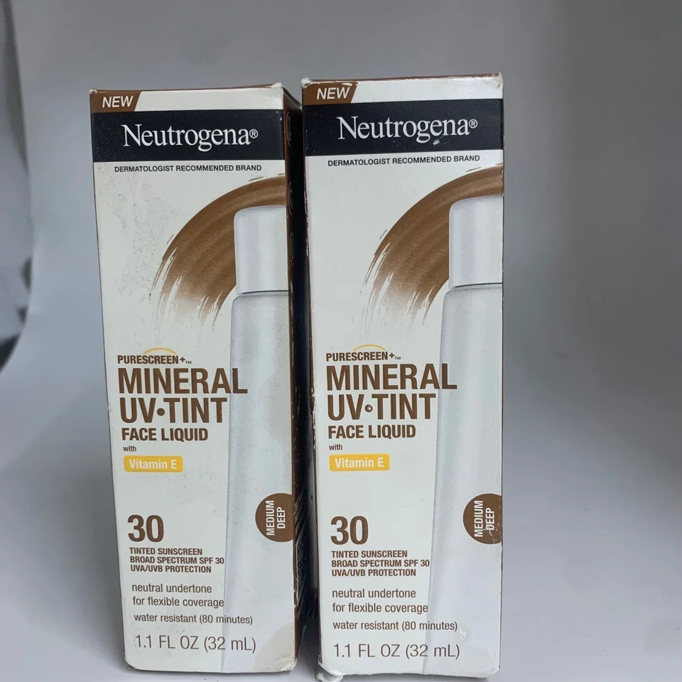 2 Pack Neutrogena Pure Screen Mineral UV Tint Face Liquid SPF 30 Medium 06/26