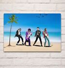 Elvis Presley, Michael Jackson, Prince and Jimmy Hendrix Beach A4 Canvas Poster