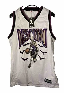 Descend Tank Top Basketball Jersey-Embroidered Dribbling Skeleton-White-NWT - Picture 1 of 7
