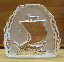Vtg Mantorp Sweden Glass Viking Ship Swedish Boat Sculpture Ljund Souvenir Frost
