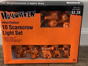 Halloween Scarecrow Miniature Light Set, NEW IN BOX, NOS Blow Mold Scarecrows - Picture 1 of 2