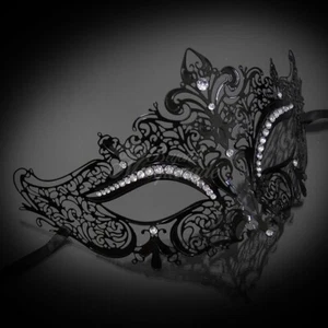 Womens Elegant Luxury Filigree Metal Laser-Cut Venetian Masquerade Mask [Black] - Picture 1 of 4