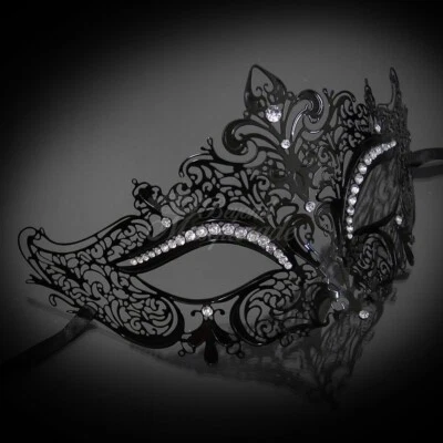 Womens Elegant Luxury Filigree Metal Laser-Cut Venetian Masquerade Mask [Black] - Image 1 of 4