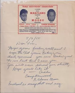 1955 ROCKY MARCIANO v ARCHIE MOORE Boxing Signed Letter INCREDIBLE - Picture 1 of 2