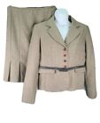 Giorgio San Angelo 6 Petite 2Pc Skirt Suit Tan Belted Pleated Business Career 