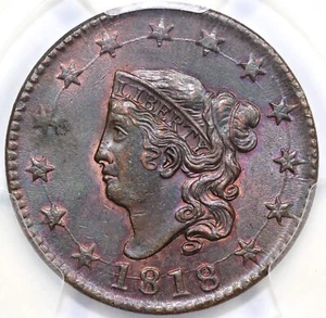 1818 1c N-10 Matron Head Large Cent PCGS AU Detail Environmental Damage - Picture 1 of 5