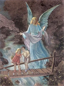 Angelo Custode e Bambini sul Ponte; Foil ART 3D Effetto Senza Cornice Opaco 8x10. - Foto 1 di 1