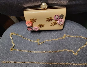 Hochzeit Clutch ~ formelle Handtasche ~ hellbraun/geblümt Perle Strass Akzent ~ innen schwarz - Bild 1 von 5