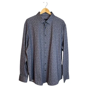 Bugatchi Men’s XXL 8 Way Stretch LS Button Down Shirt Palm Leaf Print Blue NEW - Picture 1 of 9