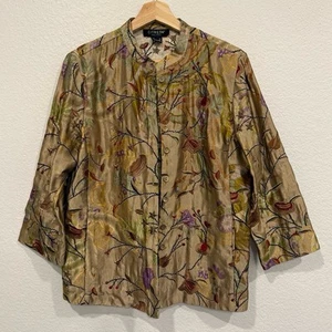 Citron Multicolor Embroidered Linen Silk Floral Jacket - M - Picture 1 of 8