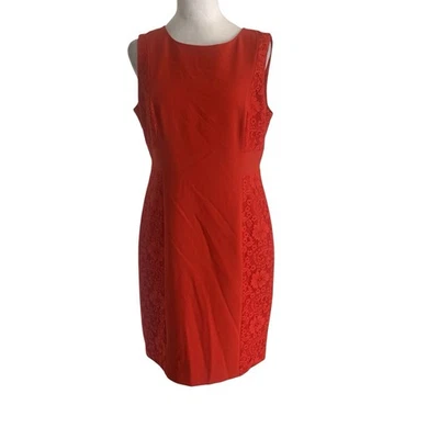 NWT Adrianna Papell Size 12P Burnt Orange Rust Floral Lace Trim Sheath Dress - Image 1 of 4