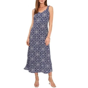 NWT VINCE CAMUTO Blue Patterned V-Neck Maxi Shift Dress, Women's XS - Picture 1 of 7