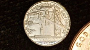 MINIATURMÜNZE 1936 BAY BRIDGE GEDENKMÜNZE HALB PROOF WIE STERLINGSILBER - Bild 1 von 2