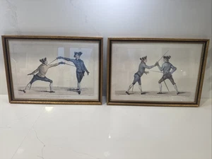 Lot Of 2 James Gwyn Delin Vintage Framed Artwork Fencing Dual 1763 - Picture 1 of 10