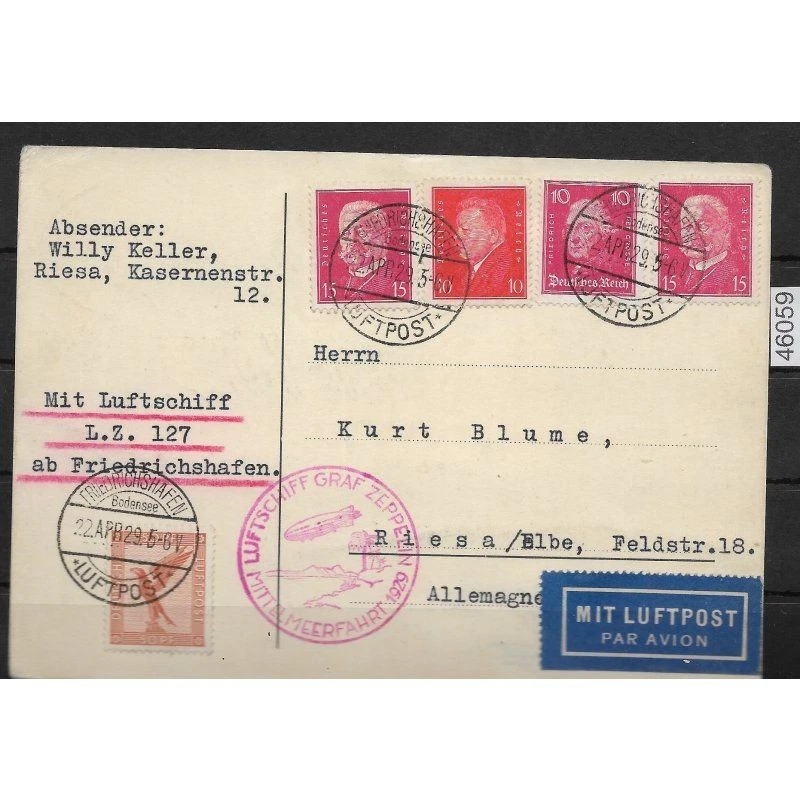 DR Zeppelinpost 1929 Mi. Mischfrankatur,  Mittelmeerfahrt - Bild 1 von 1