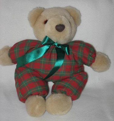 Hallmark Christmas Teddy Bear Red Green Plaid Plush Toy Vintage - Image 1 of 4