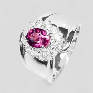 HANDMADE PINK RHODOLITE GARNET 925 STERLING SILVER WHITE GOLD PLATED RING SIZE 6 - Picture 1 of 9