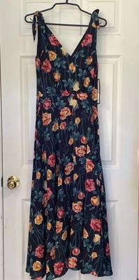 Vestido Betsey Johnson Azul Floral Corbata Crepé Midi Línea A Colección De Colección Talla 8 Foto 1 de 4