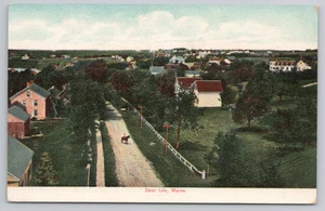 Postcard Aerial View of Deer Isle, ME. with Man on a Horse - Picture 1 of 2