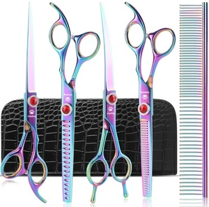 7 Inch Professional Dog Grooming Scissors Kit, Titanium Dog Scissors for Groo... - Picture 1 of 6