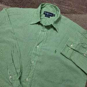 Ralph Lauren Yarmouth Green White Stripe Dress Shirt 15.5 100% Cotton - Picture 1 of 6
