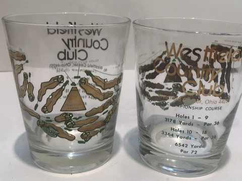 2 Vintage Westfield Country Club Golf Course Center Ohio Cocktail Glasses 4 1/2” Cover