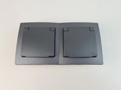 KLEIN 2 Fach Feuchtraum Steckdose UP IP44 mit Rahmen Antrahzit Außen- Balkonsteckdose