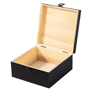 Vintage Wooden Storage Box Container with Hinged 7.7 x 7.7 x 3.9 Black - Picture 1 of 8