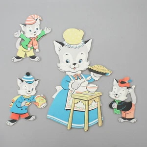 Guanti vintage Dolly Toy Co tre gattini mamma gatto filastrocca arte da parete - Foto 1 di 10