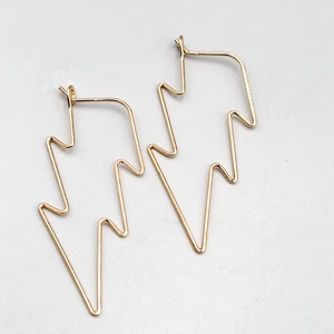 Lightning Bolt Pierced Earrings Wire Gold tone Drop Statement 2" - Picture 1 of 8