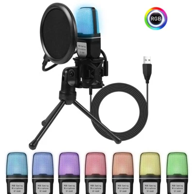 Condenser Microphone USB Mic Desktop/Tripod RGB Music Video Live Tiktok Youtube  - Image 1 of 4