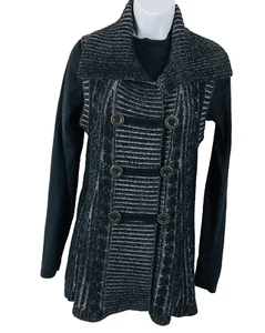 Style & Co Sweater Women S Black Double breasted Cable Knit Chunky - Picture 1 of 11