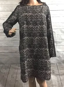 Mossimo Lace Print Dress Large Black Lavender Design Long Sleeve Sexy Mini Dress - Picture 1 of 11