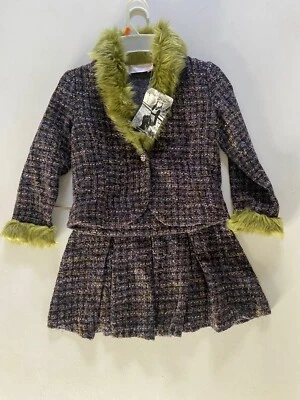 GREGGY GIRL Sz 8 Wool Blend Tweed Boutique Dress & Faux FUR BLAZER 2PC SET - Image 1 of 4