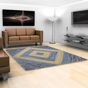 Blue Braided Chindi Cotton & Jute Rug Geometric Kilim Rug Indoor Outdoor Use - Picture 1 of 14