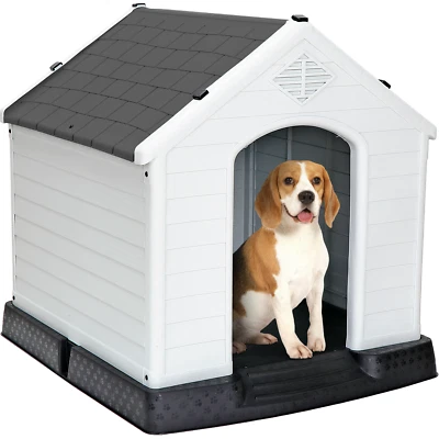 Casa de plástico para perros interior/exterior casa para perros perro perrera refugio para cachorros con respiraderos de aire gris Foto 1 de 4