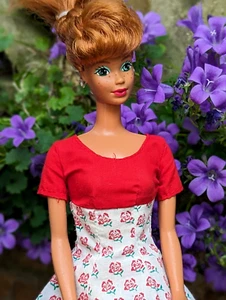 NO DOLL Vtg Barbie Red Floral Rose Red Dress Purple Label 1980's 1990's BSC1735 - Picture 1 of 6