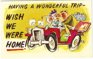 Having a Wonderful Trip - Wish We Were Home! Vintage Postcard - Picture 1 of 2