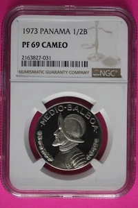 Top Pop 1973 Panama PF 69 Cameo Proof Silver 1/2 Balboa NGC Certified Slab 1034 - Picture 1 of 4