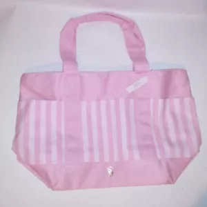 Victoria Secret PINK Tote Bag Pink Signature Stripe Zip Closure Large New - Picture 1 of 19