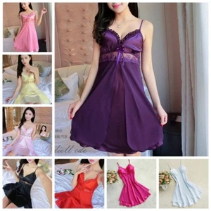 Women's Sexy-Lingerie Babydoll Sleepwear Underwear Lace Dress Silk Nightwear - Picture 1 of 34