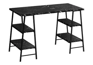 Computer Desk Home Office Laptop Storage Shelves 48"l Work Black Marble Look Lam - Picture 1 of 5