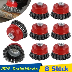 8x Topfbürste M14 Rundbürste Drahtbürste Für Flex Winkelschleifer Bohrmaschine - Bild 1 von 13