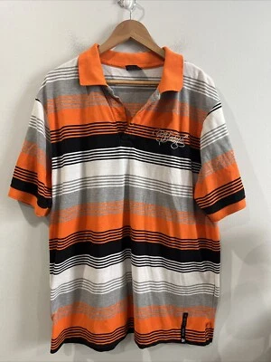 Camisa polo masculina golfe Red Ape adulto 2XL laranja preta branca listrada botão - Imagem 1 de 4