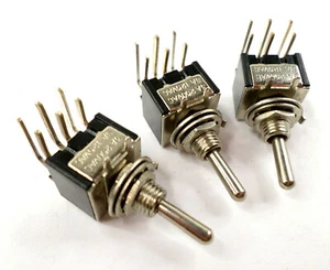 3-pcs ON-OFF-ON Mini DPDT Panel Mount Toggle Switches 3-Position 6A@125V 3A@250V - Picture 1 of 12