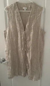 Pure J Jill 100% Linen Academia Vest Cardigan Front Tie Oatmeal Size L Boho - Picture 1 of 3