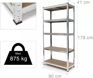 Scaffale Mensola Scaffali Scaffalatura Metallo Zincato 5 Ripiani Legno Magazzino - Foto 1 di 5