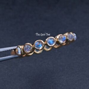 18k Solid Yellow Gold Blue Flash Moonstone Cabochon Eternity Ring SIZE 7